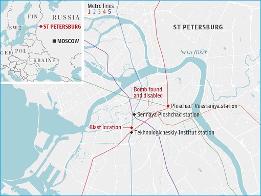 Russia Under Terror Attack - Map St Petersburg