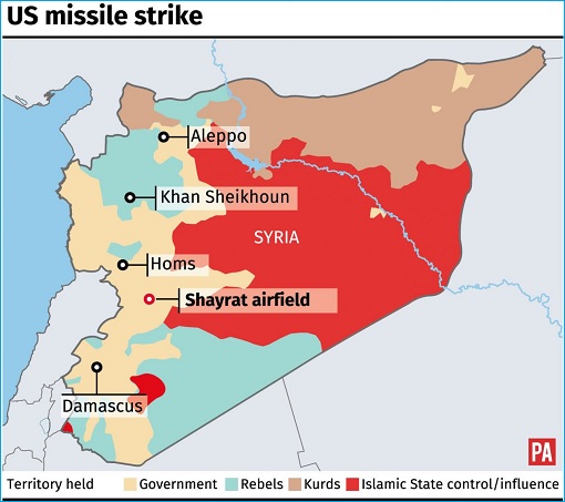 US Tomahawk Missile Strike In Syria - Map