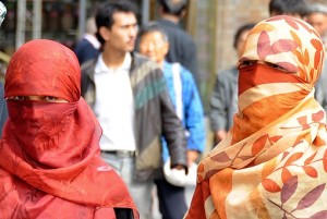 Uighur Muslim Women Wearing Face Veil in Xinjiang