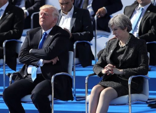 Donald Trump and Theresa May - Reaction of Trump Speech at EU NATO
