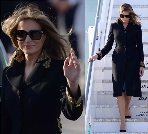 Fashion Diplomacy - Melania Trump First Foreign Trip - Italy - Dolce Gabbana - Black Coat Dress with Gold Appliqués