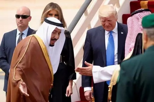 King Salman Greets President Trump at Runway Tarmac