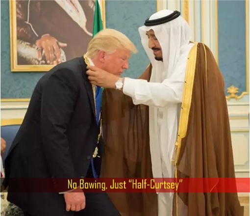 U.S. President Donald Trump Receives Collar of Abdulaziz Al Saud - No Bowing, Just Half-Curtsey
