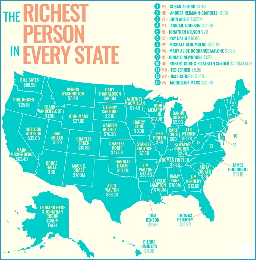 Richest Person in Every State of United States of America 2017 - Map - Graphic