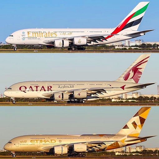 Emirates Airlines, Etihad Airways and Qatar Airways