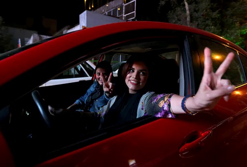 Iranian Women Driving Car Without Hijab Veil Scarves