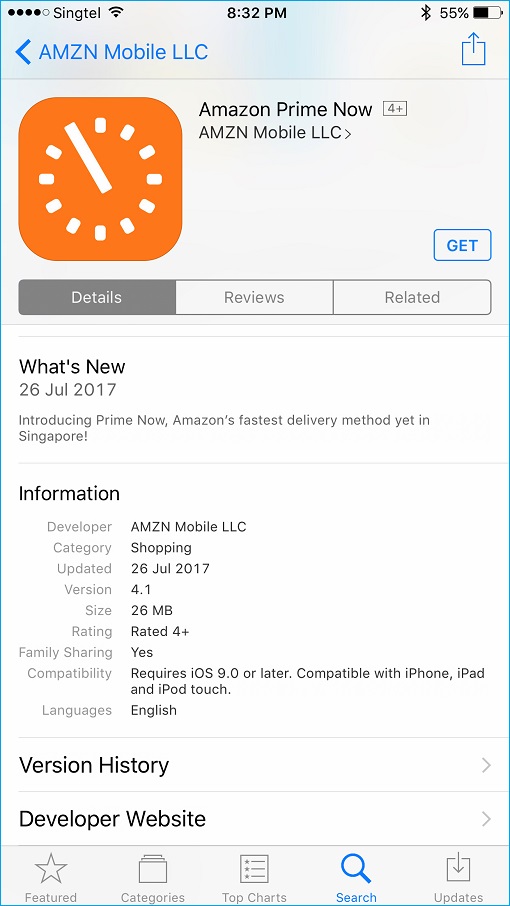 Singapore Amazon Prime Now App - Launch 27 July 2017