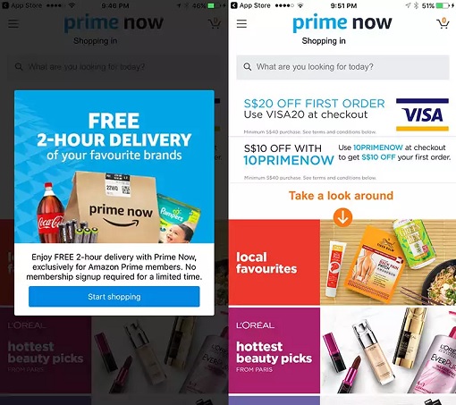 Singapore Amazon Prime Now Launches - Discount Codes