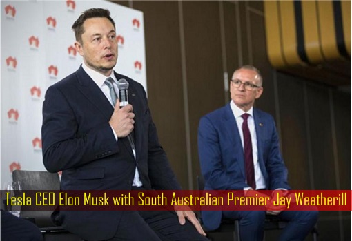 Tesla CEO Elon Musk with South Australian Premier Jay Weatherill