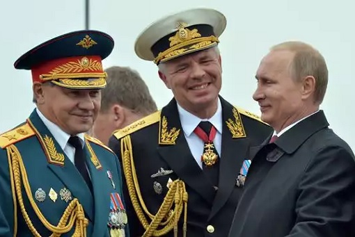 Vladimir Putin Smiles with Generals
