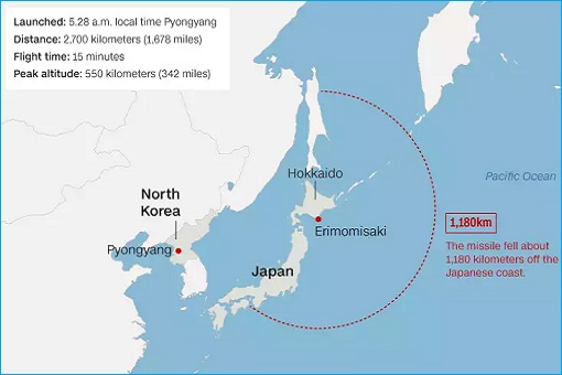 North Korea Launches Ballistic Missile Over Japan - Map
