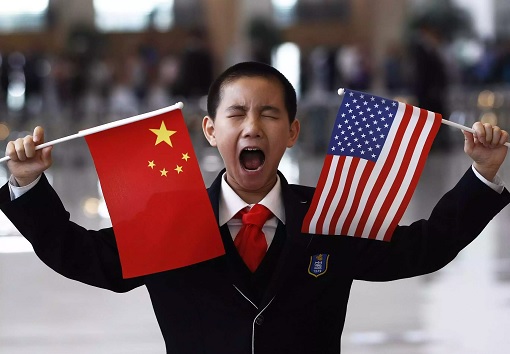 US-China Trade War - Kid Holding Flags