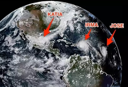 Earth Map - Hurricane Irma, Katia and Jose