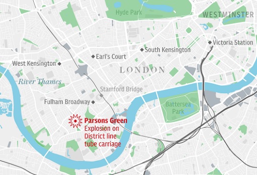 London Tube Terror Attack at Parsons Green Station - Map