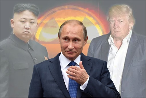 Vladimir Putin - Background Kim Jong-un and Donald Trump