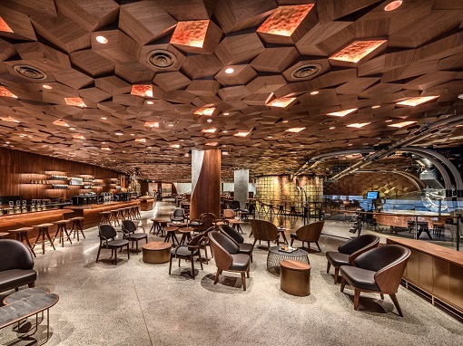 Starbucks Reserve Roastery Shanghai - Ceiling Wooden Hexagon-Shaped Tiles