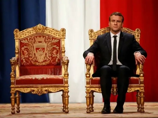 France President Emmanuel Macron - As Jupiter President - Sitting On Throne