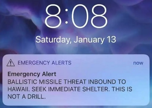 Hawaii Pressed Wrong Button - Incoming Missile Wrong Alarm - iPhone Message