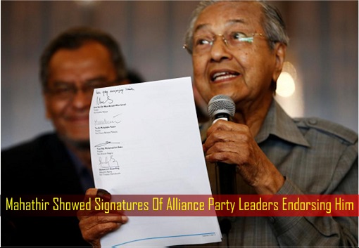 Mahathir Showed Signatures Of Alliance Party Leaders Endorsing Him