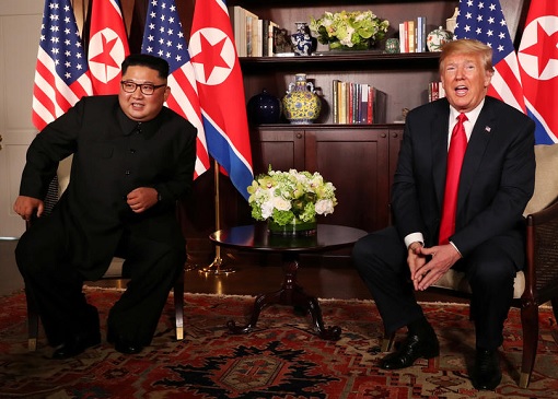 Donald Trump Meets Kim Jong-Un - Seated in Library