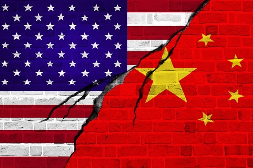 Trade War - US and China Flags - Cracking Wall