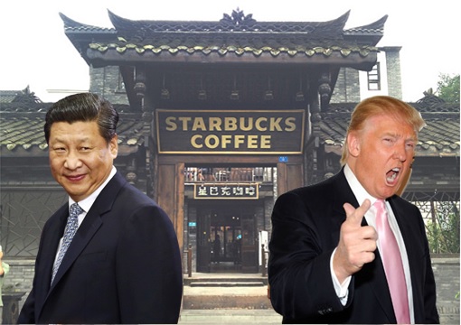 US-China Trade War - Starbucks - Donald Trump and Xi Jinping