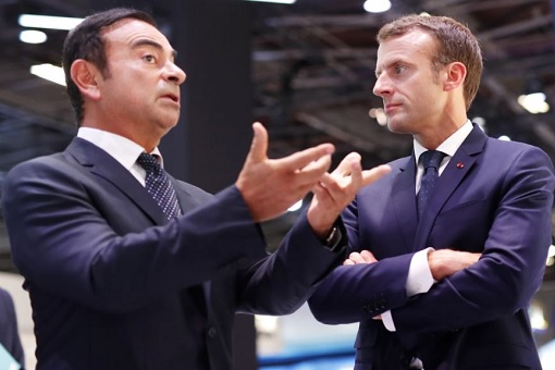 French President Emmanuel Macron with Carlos Ghosn