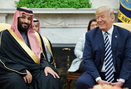 US President Donald Trump with Saudi Crown Prince - Laughing