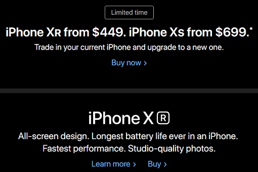 Apple Trade-in Program Advertising - iPhone XR From 449 US Dollar