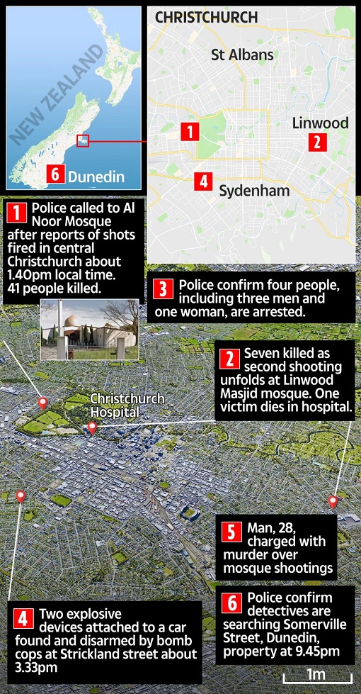 New Zealand Christchurch Mass Shooting - Map