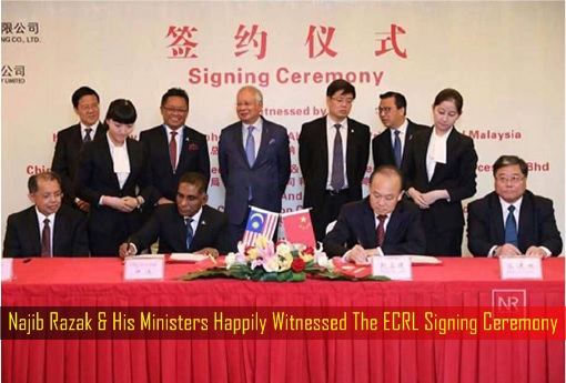 Najib Razak and His Ministers Happily Witnessed The ECRL Signing Ceremony