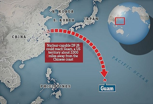 China DF-26 Anti-Ship Ballistic Missile – Hits Guam Map
