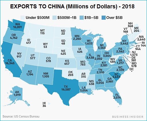 United States - Exports To China - Every State Map 2018
