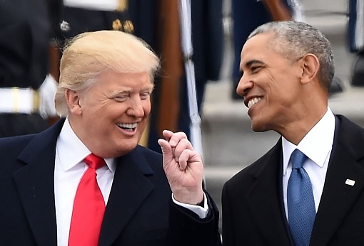 President Donald Trump and President Barack Obama - Laughing