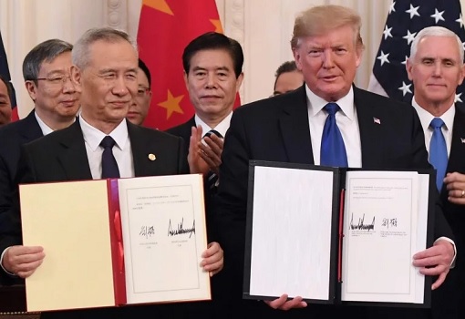 Phase One US-China Trade Deal - Signing - Donald Trump and Liu He