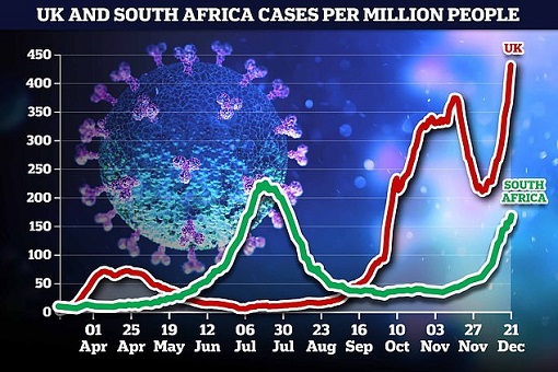 Coronavirus - UK and South Africa Covid-19 Cases - April-December 2020 Chart
