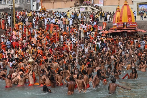 Coronavirus - India Covid-19 Fails To Stop Kumbh Mela Religious Festival at Ganges River