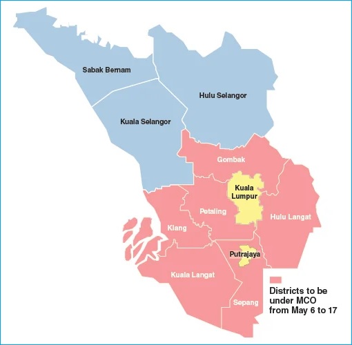 MCO 3 Lockdown - Selangor Six Districts - Map