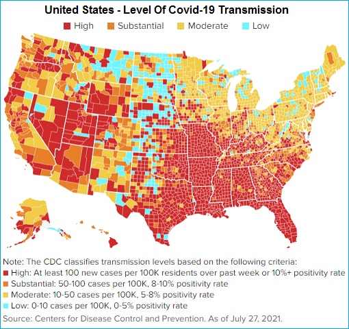 Coronavirus - United States - Level of Covid-19 Transmission - Map