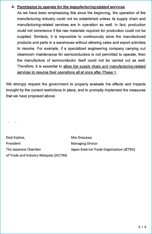 Japanese Chamber of Trade and Industry Malaysia JACTIM - Letter of Complaint of Covid-19 SOP Confusion - Page 3