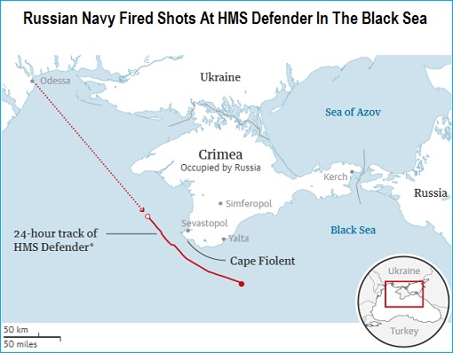 Russian Navy Fired Shots At British HMS Defender In The Black Sea - Map