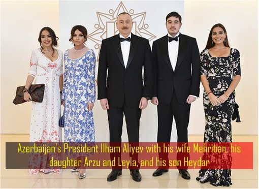 Azerbaijan’s President Ilham Aliyev with his wife Mehriban, his daughter Arzu and Leyla, and his son Heydar