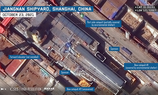 China Third Aircraft Carrier Type 003 - Shanghai Jiangnan Shipyard Satellite Image - Oct 2021