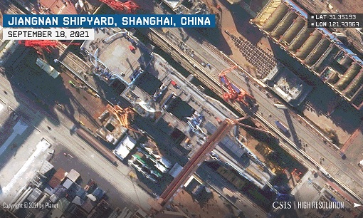 China Third Aircraft Carrier Type 003 - Shanghai Jiangnan Shipyard Satellite Image - Sept 2021