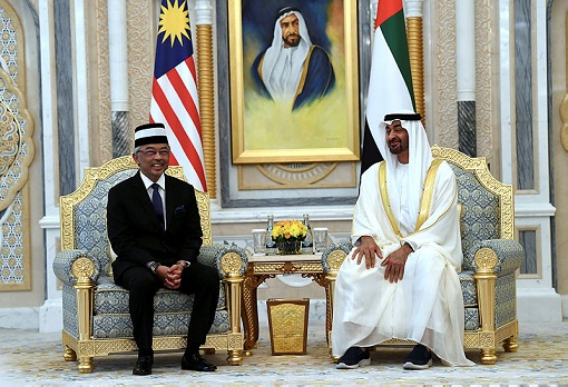 Malaysia Agong King Sultan Abdullah and Abu Dhabi Crown Prince Sheikh Mohammed bin Zayed