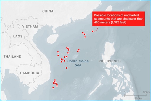 USS Connecticut Submarine Damage - Possible Locations Of Sea Mountains - South China Sea Map