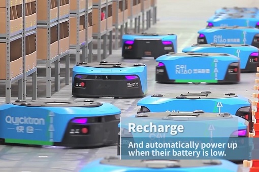 Alibaba Warehouse Automation - Robots Recharge Automatically