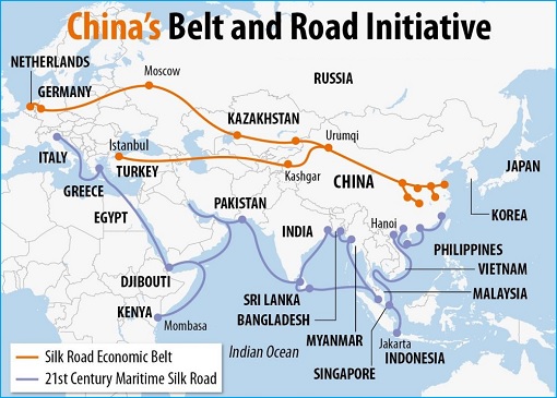 China Belt and Road Initiative BRI - Map