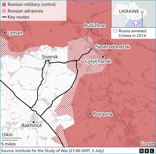 Ukraine Surrendered Severodonetsk and Lysychansk - Map