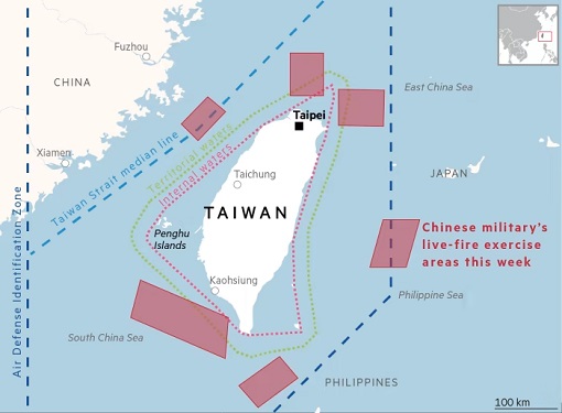 Pelosi Visit To Taiwan - China Military Drill Map